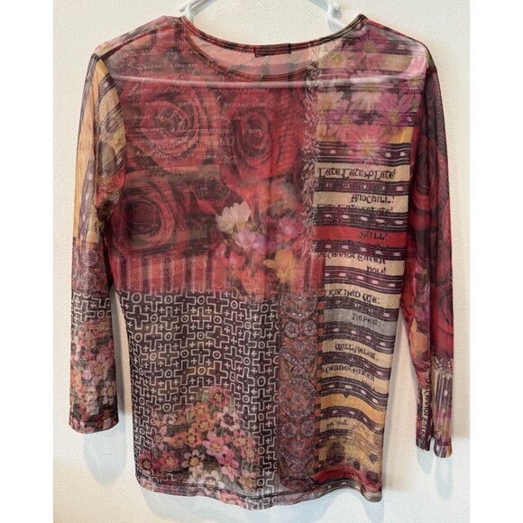 Db Sport Y2k 90s Sheer Mesh long sleeve Floral Graphic Print Shirt Size M - Picture 10 of 10